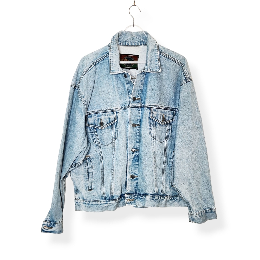 Vintage 90s Men's Structure Jean Denim Trucker Jacket 100% Cotton Size Large